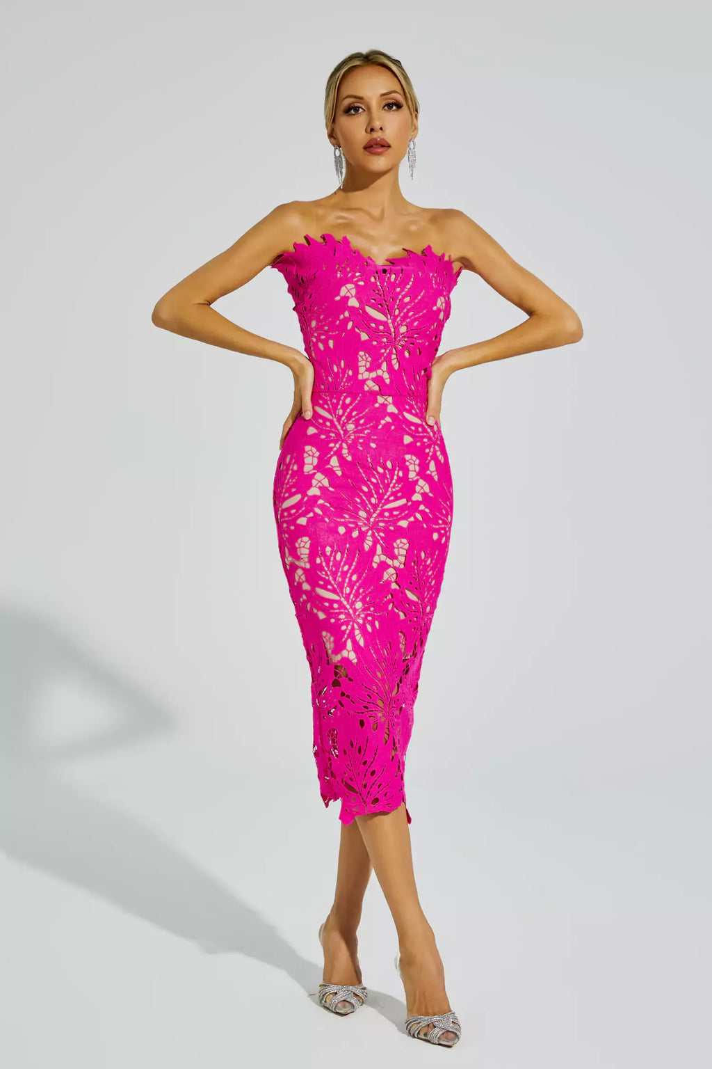 Malani Floral Lace Midi Dress In White