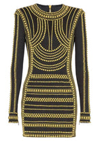 Lindsay Long Sleeve Studded Mini Dress In Black