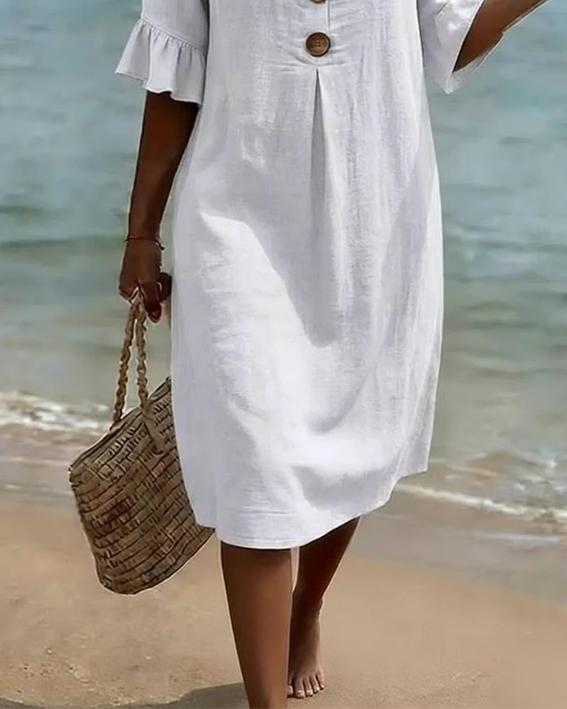 Button Dress with Ruffled Sleeves 100% Cotton