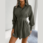 Adalee - Green Asymmetric Button-Up Shirt Dress