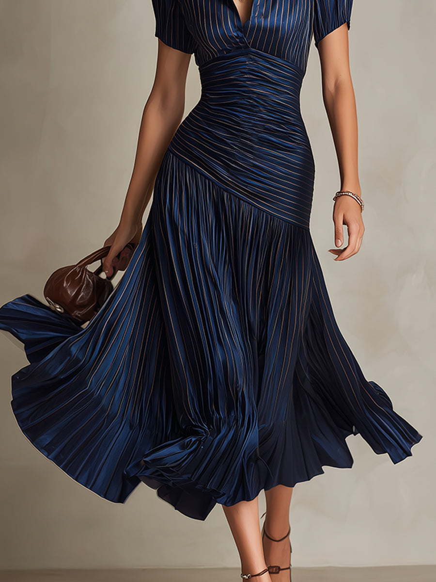 Adriana - Midi Dress in Retro Striped Satin