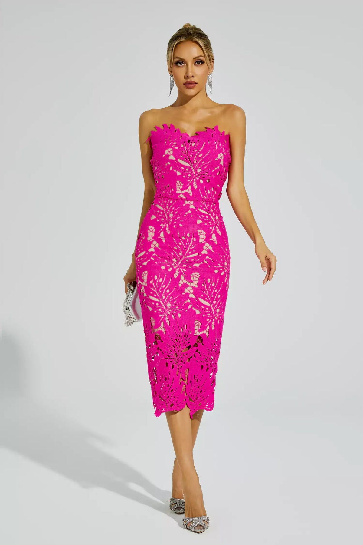 Malani Floral Lace Midi Dress In White