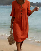 Button Dress with Ruffled Sleeves 100% Cotton