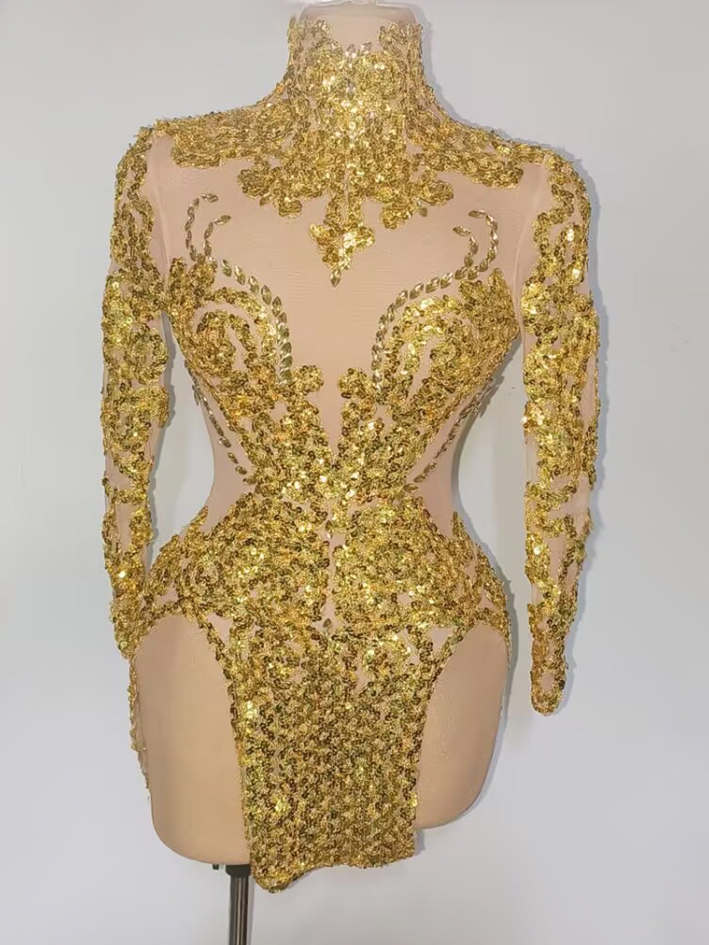 Balaniki Sequin Mesh Mini Dress In Gold