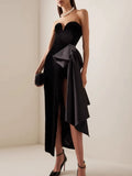 Faron Strapless Bow Maxi Velvet Dress In Black