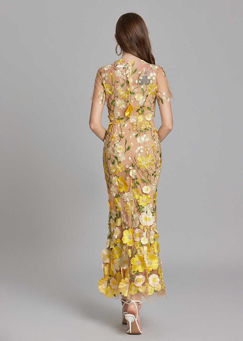 Paprika Embroidered Flower Midi Dress