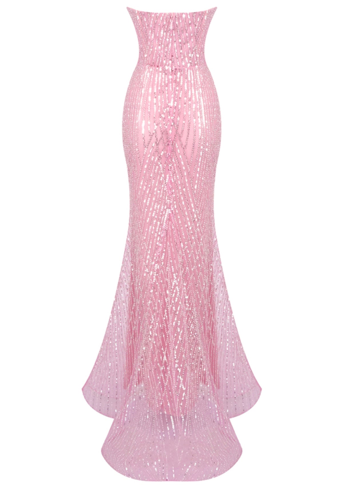 Adriel Strapless Crystal Bustier Sequin Maxi Dress In Pink