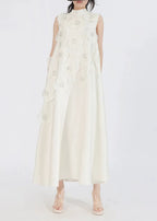 Theoline Sleeveless Floral-Applique Midi Dress In Apricot