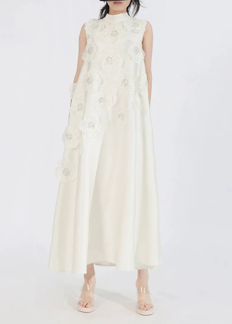 Theoline Sleeveless Floral-Applique Midi Dress In Apricot
