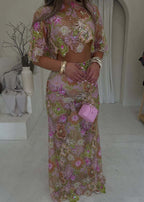 Cylora Floral Embroidered Skirt Set