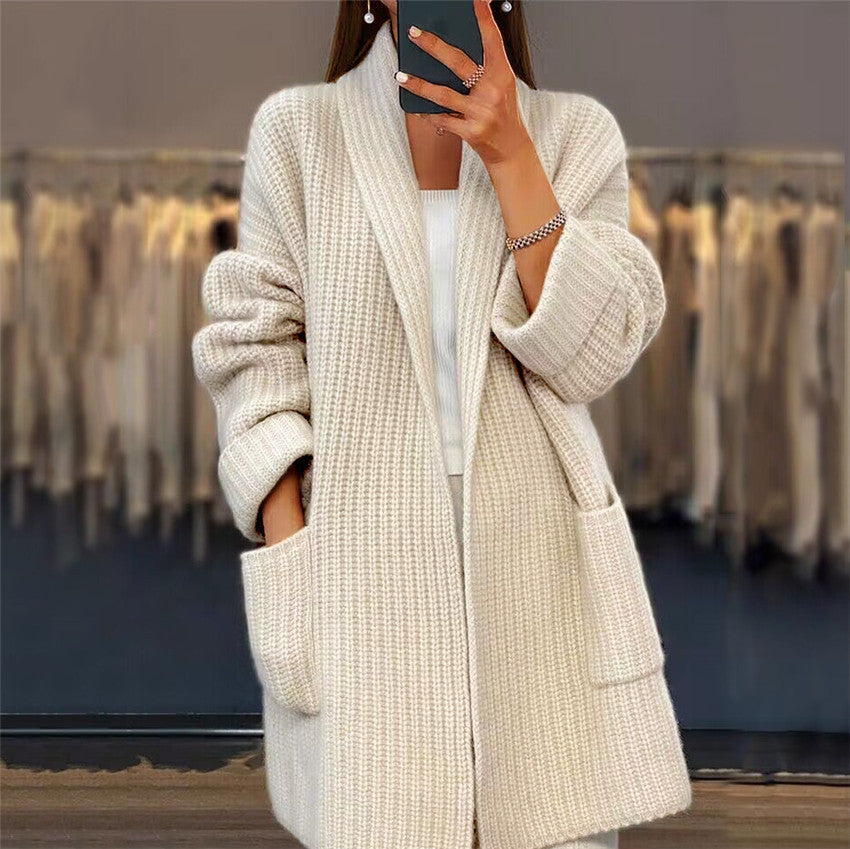 Maya | Open-Front Shawl-Neck Knit Cardigan