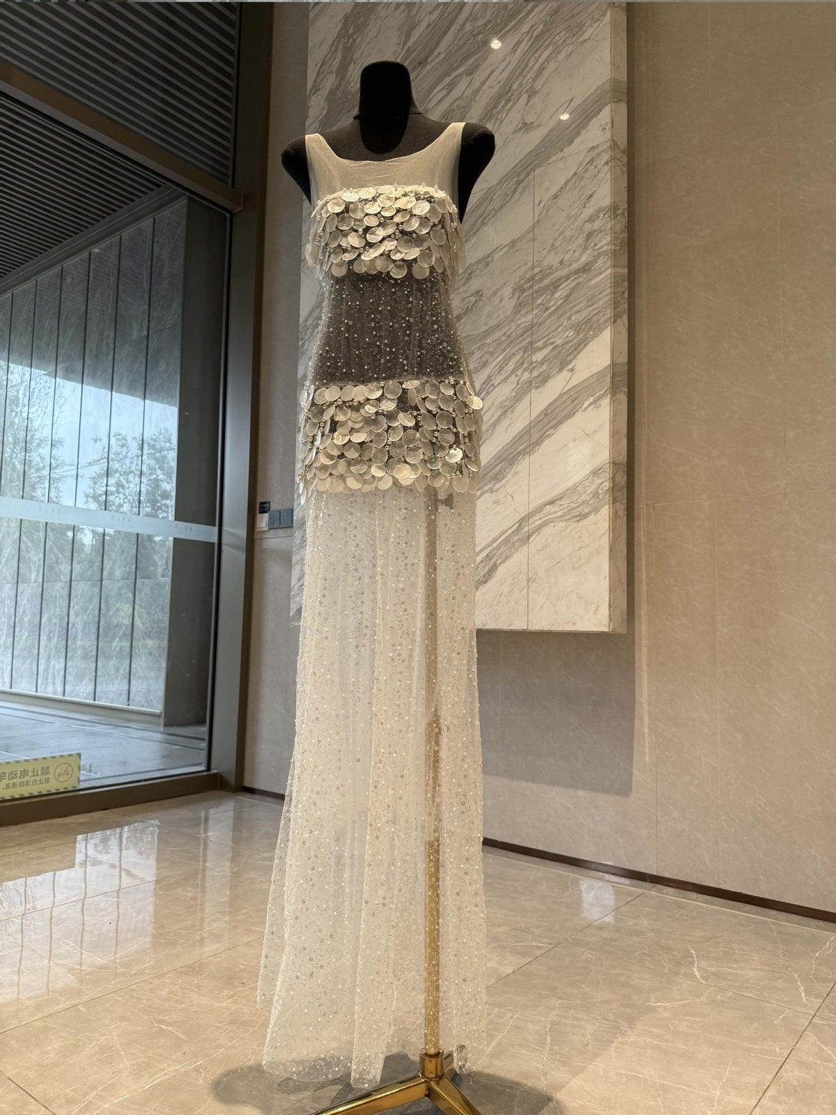 Forynex Pearl Sequin Mesh Maxi Dress