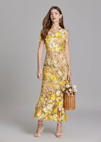 Paprika Embroidered Flower Midi Dress