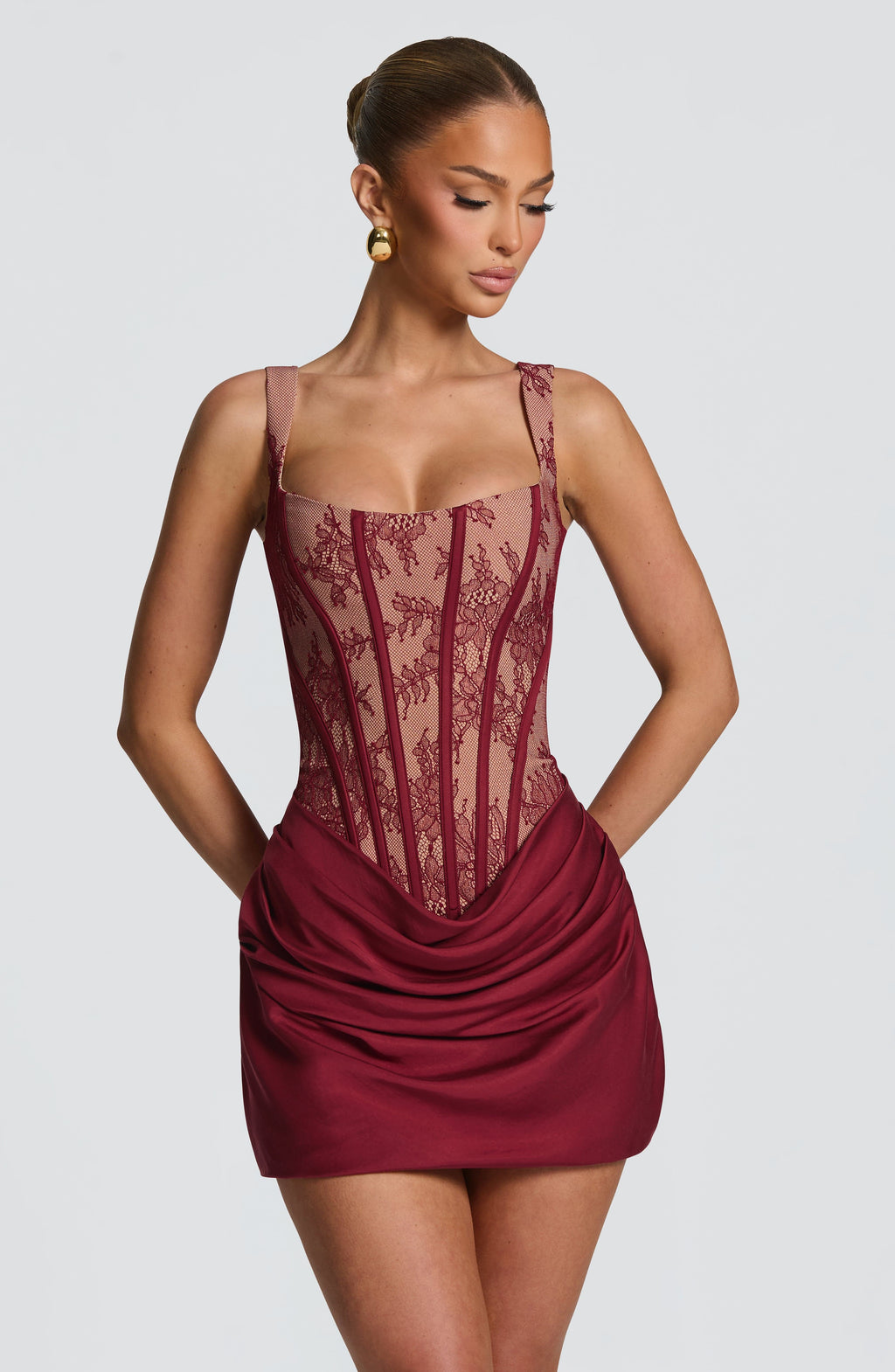 Brennor Lace Mini Dress In Burgundy