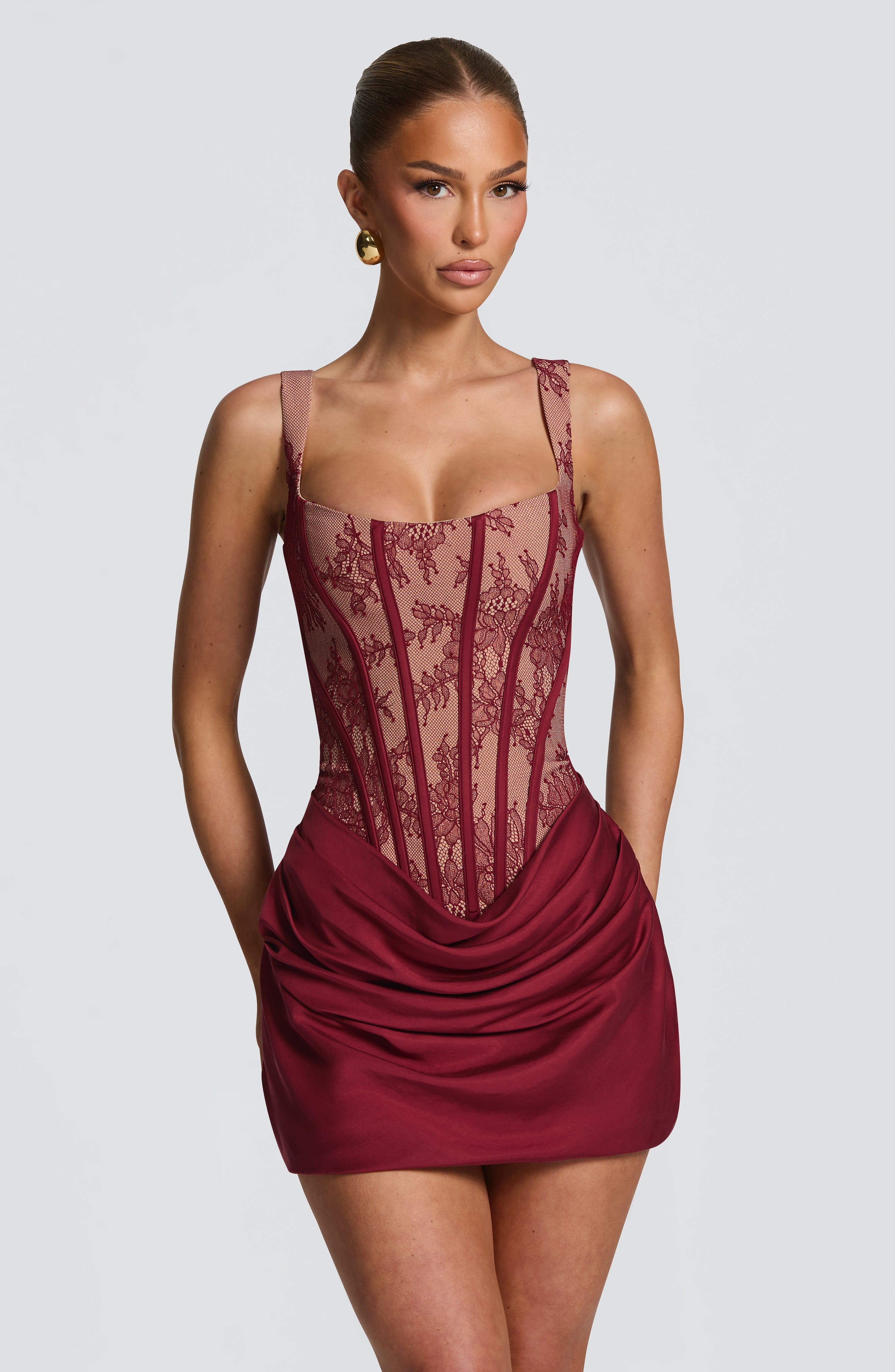 Brennor Lace Mini Dress In Burgundy