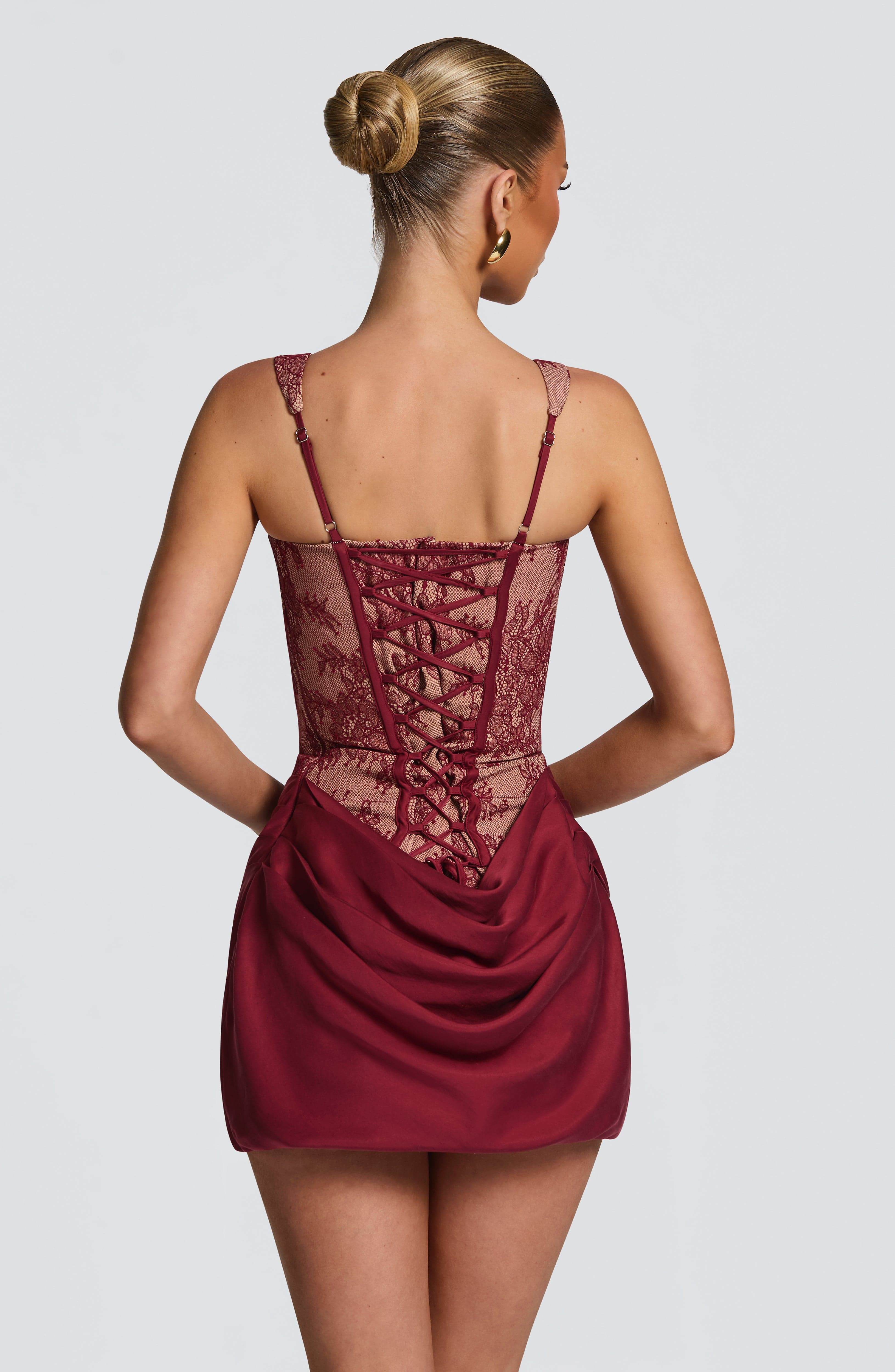 Brennor Lace Mini Dress In Burgundy