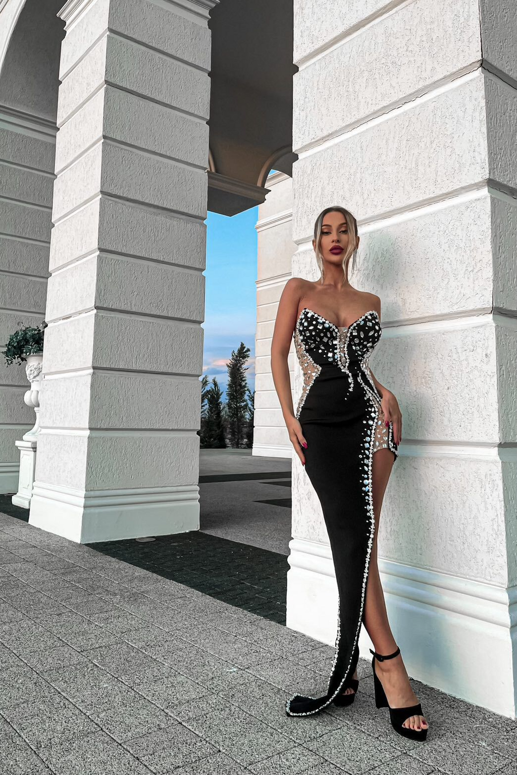 Blani Strapless Embellished Bandage Dress