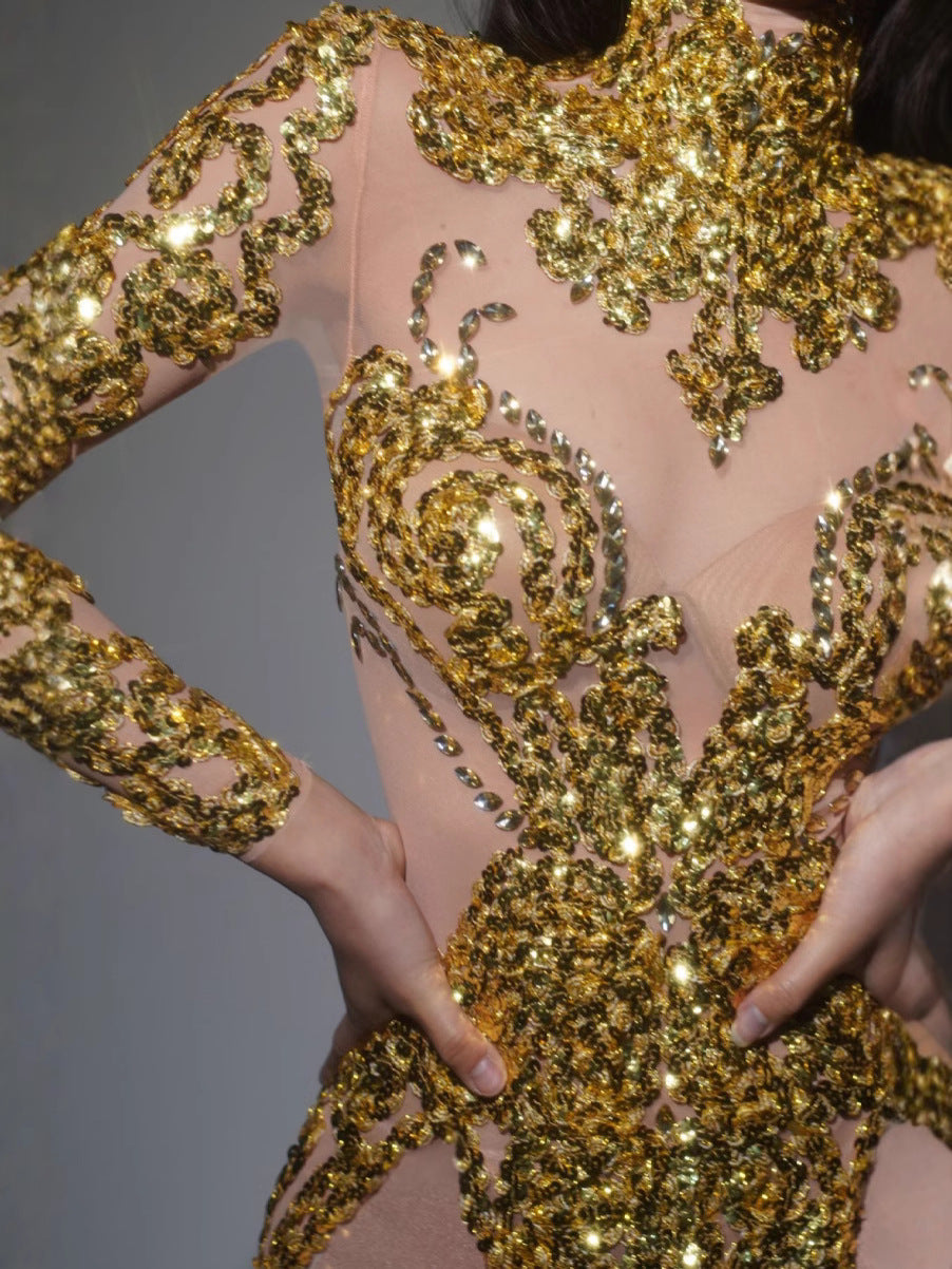Balaniki Sequin Mesh Mini Dress In Gold