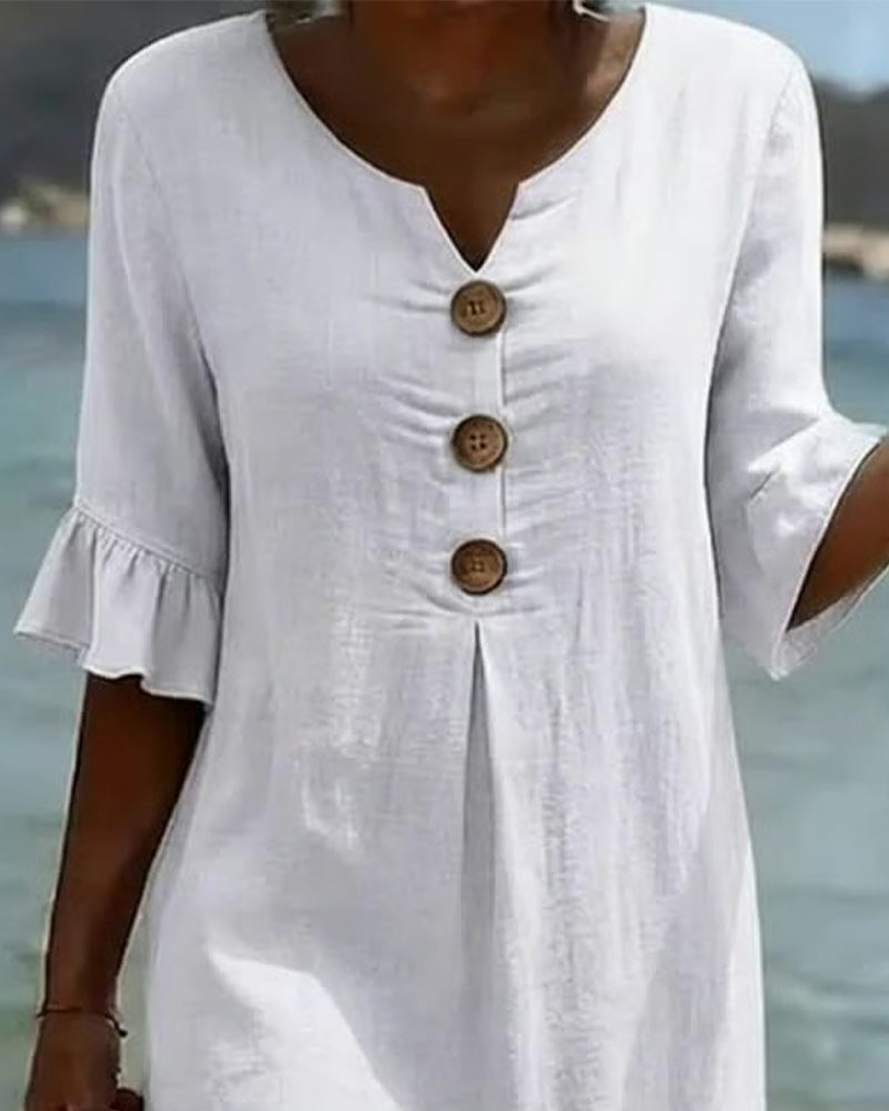 Button Dress with Ruffled Sleeves 100% Cotton