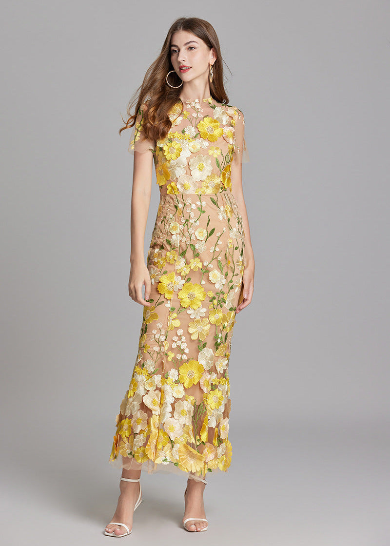 Paprika Embroidered Flower Midi Dress