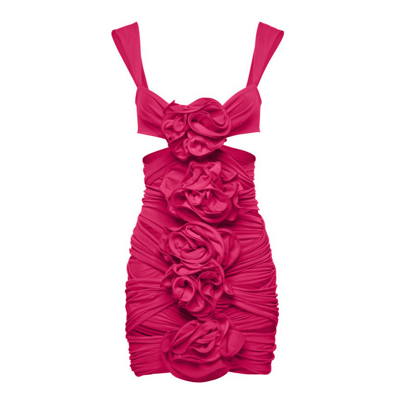 Aizen 3d Flower One Piece Swimsuit And Skirt In Pink