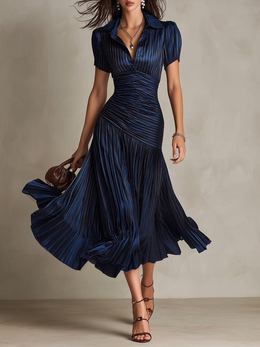 Adriana - Midi Dress in Retro Striped Satin