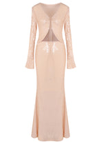 Damla Long Sleeve Sequin Two Piece Maxi Dress In Ivory