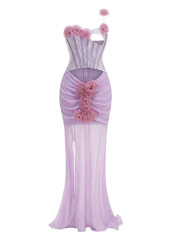 Isoclinal One Shoulder Floral Maxi Dress In Lavender