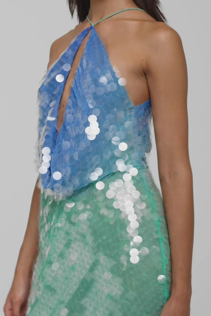 Sequin Halter Neck Cut-Out Mini Dress