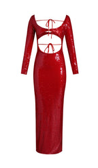 Lialy Sequin Embroidered Cutout Maxi Dress In Red