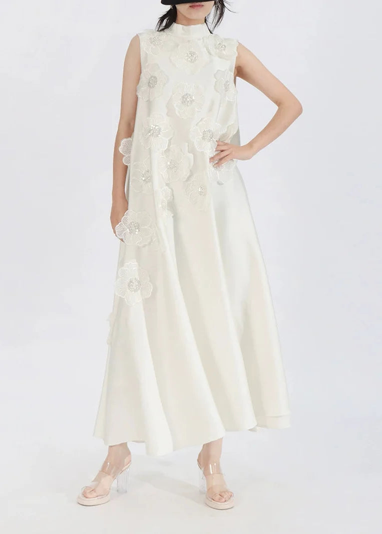Theoline Sleeveless Floral-Applique Midi Dress In Apricot