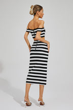 Nakoa Two-Tone Embellished Knitted Cropped Top Skirt Set
