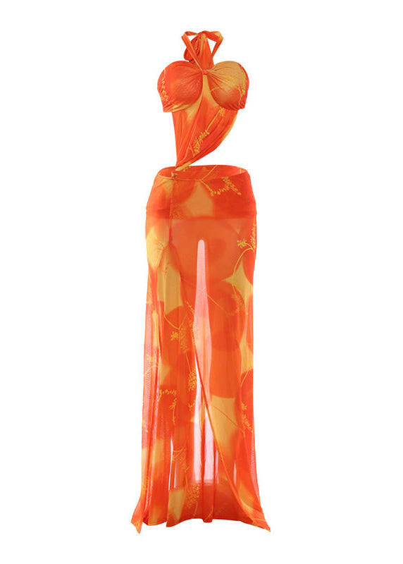 Chalsie Halterneck Printed Split Maxi Dress