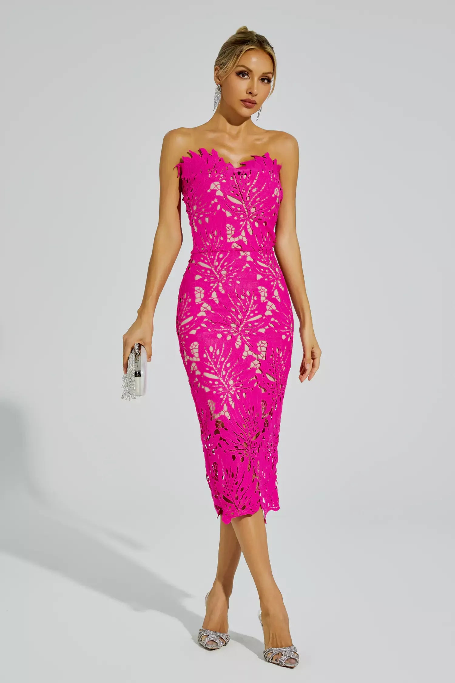 Malani Floral Lace Midi Dress In White