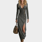Imani | Denim Maxi Dress, Asymmetrical Button-Down