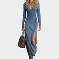 Imani | Denim Maxi Dress, Asymmetrical Button-Down
