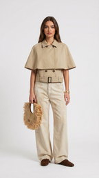 Halden Cropped Trench Cape with Belted Waist