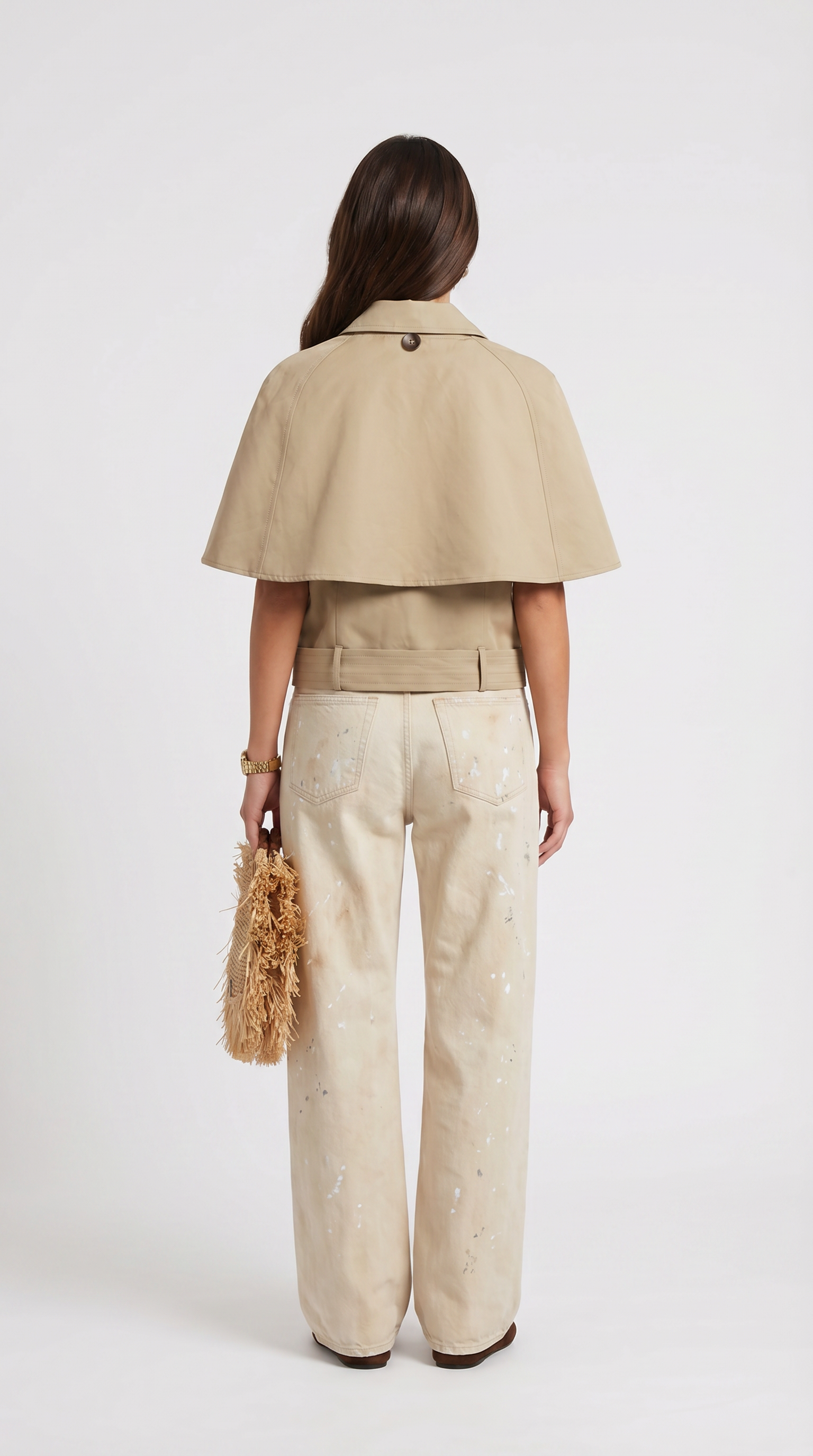 Halden Cropped Trench Cape with Belted Waist