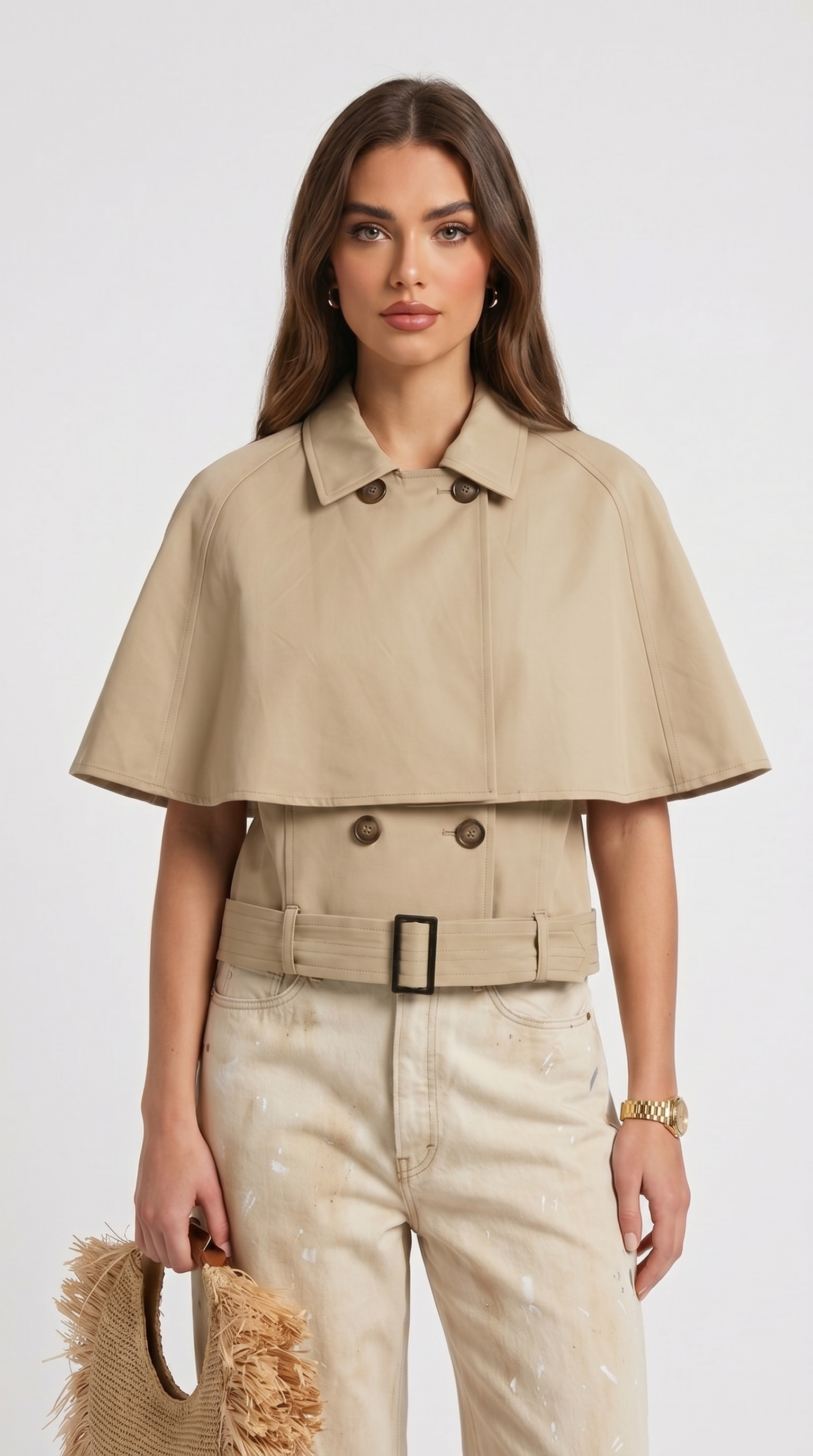 Halden Cropped Trench Cape with Belted Waist