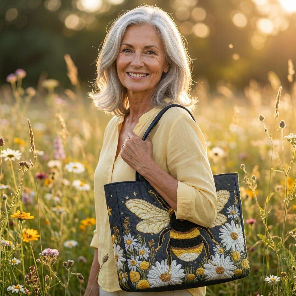 Artisan Tote - Bee with Daisies and Stars