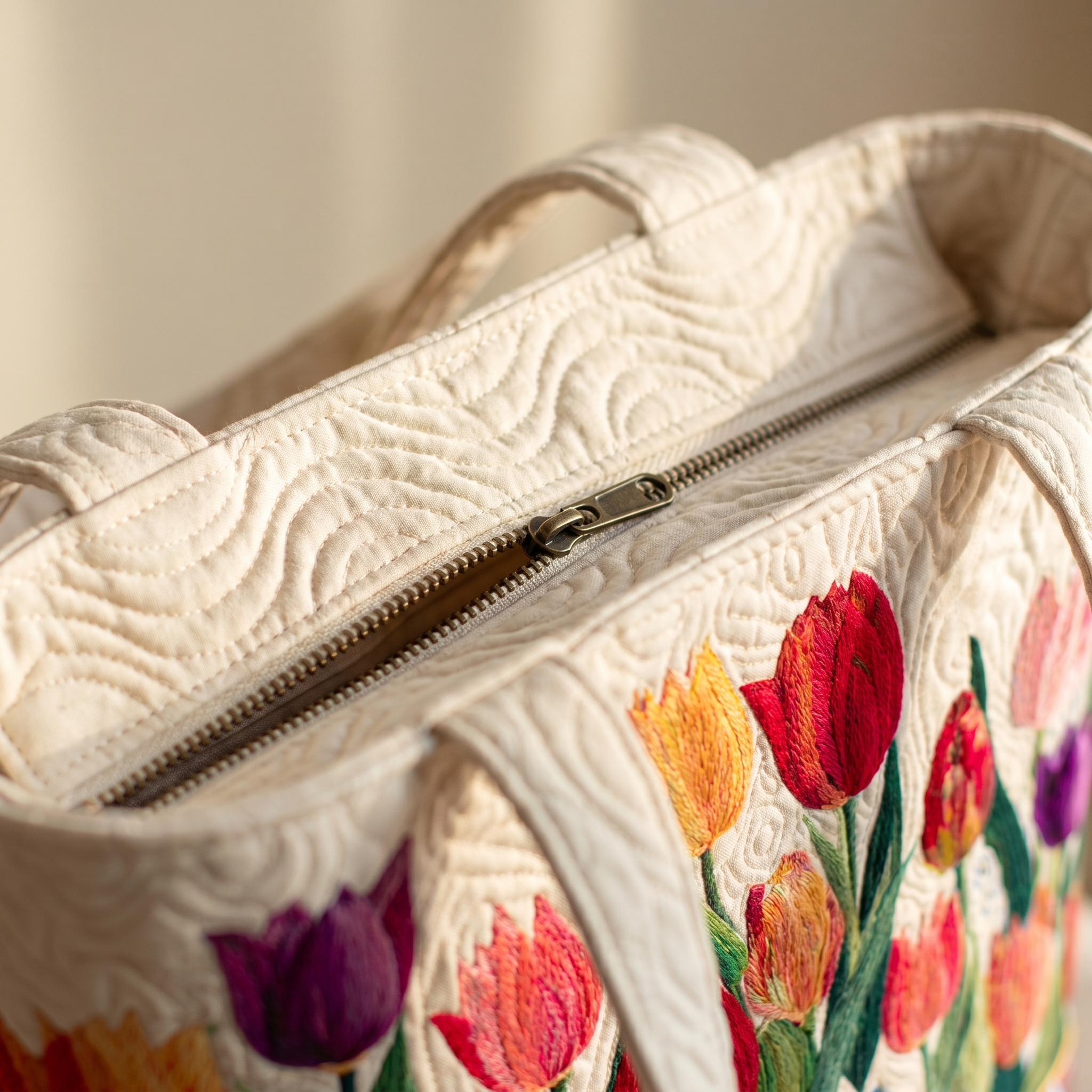 Quilted Tote Bag - Tulip Garden