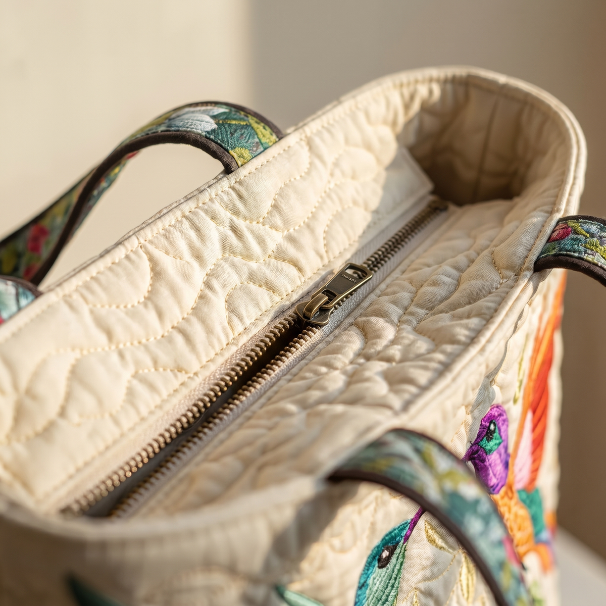 Quilted Bag - Hummingbird and White Flowers