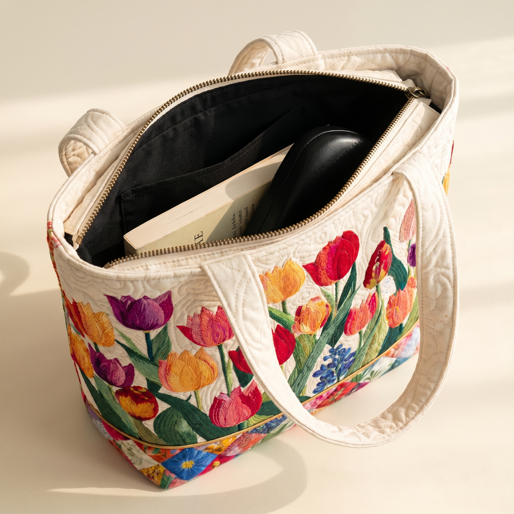 Quilted Tote Bag - Tulip Garden