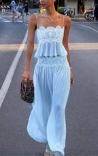 Boho Embroidered Pastel Pink Vacation Two-Piece Set