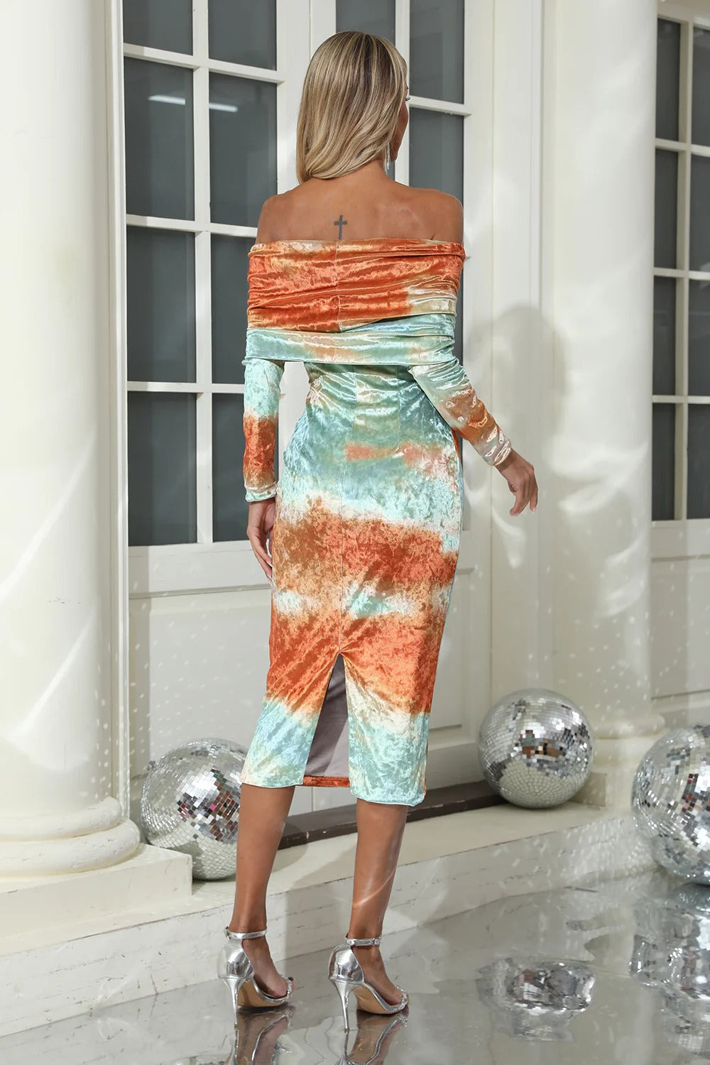 Livine Off-shoulder Print Velvet Dress