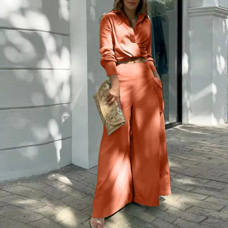 Autumn V-Neck Lounge Wide-Leg Pants Outfit