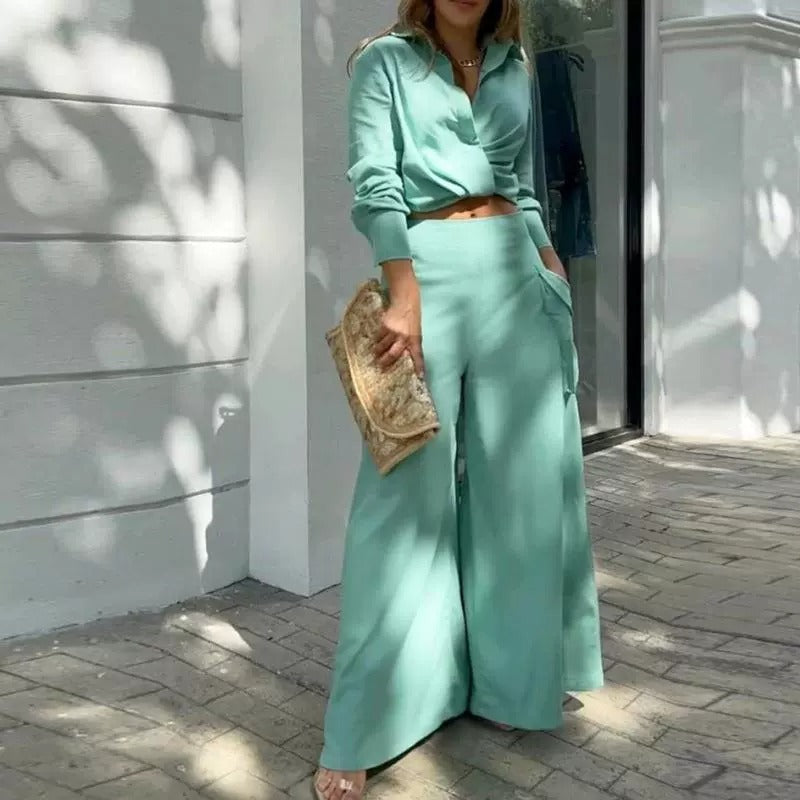 Autumn V-Neck Lounge Wide-Leg Pants Outfit