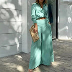 Autumn V-Neck Lounge Wide-Leg Pants Outfit