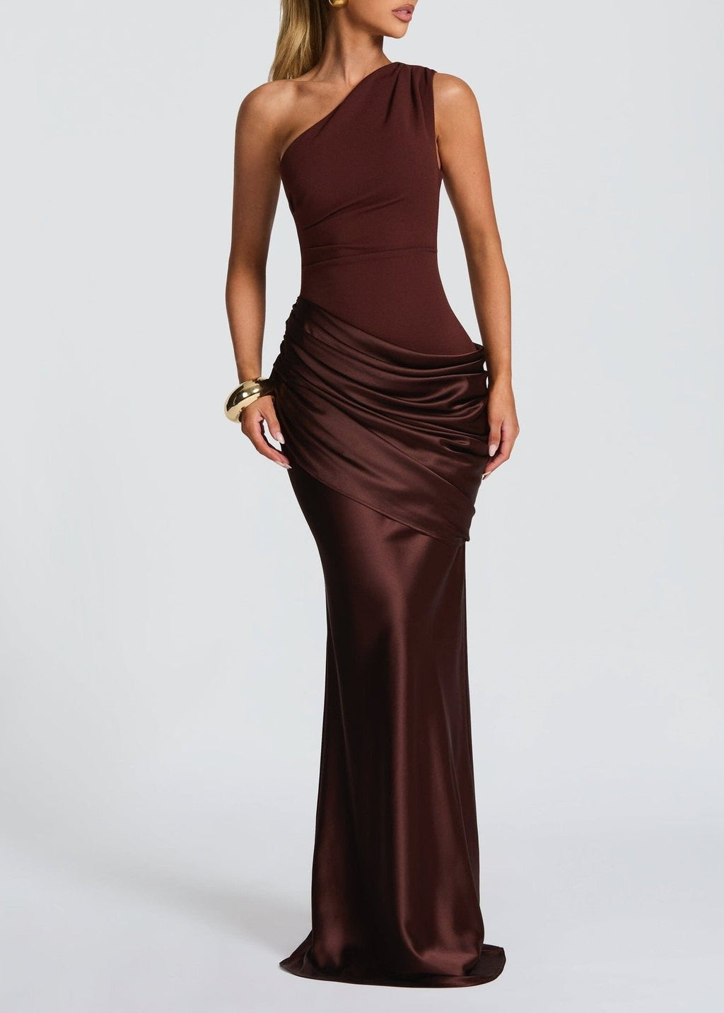 Hyxalith One Shoulder Satin Maxi Dress