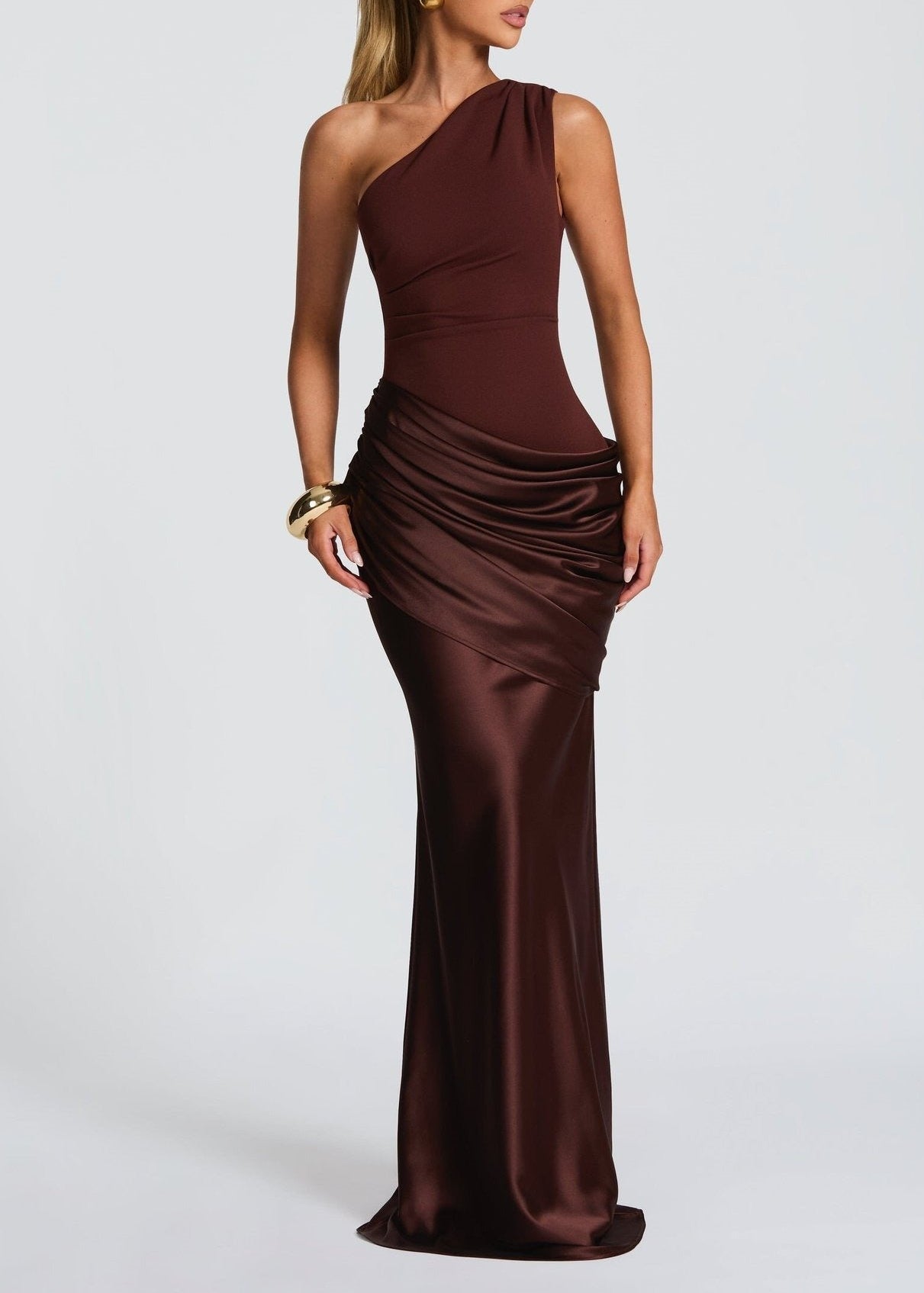 Hyxalith One Shoulder Satin Maxi Dress
